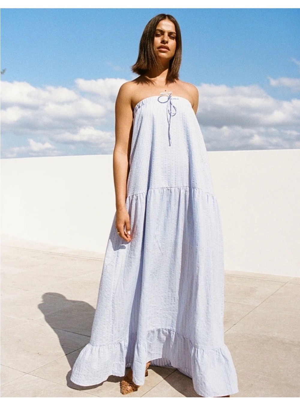Light Blue Strapless Maxi Dress with Tie Detail